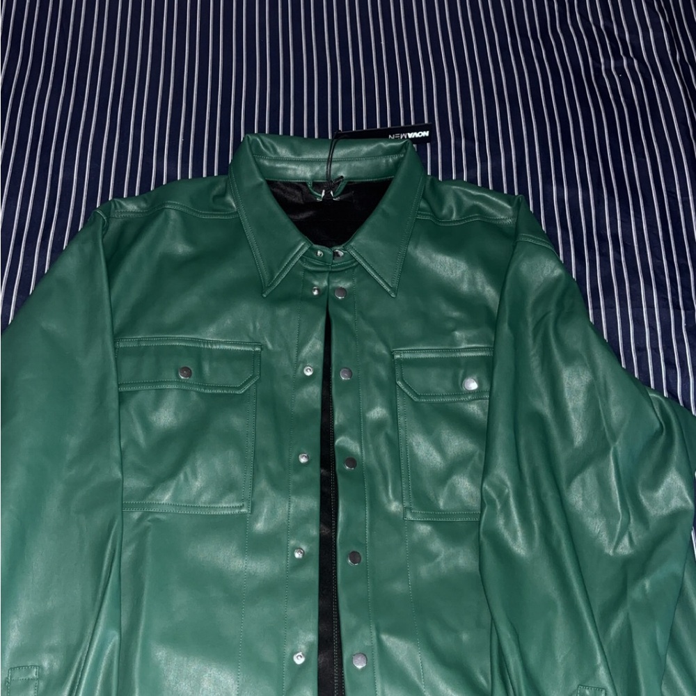 Vintage Emerald Green Faux Leather Oversized Jacket OverSized Fit